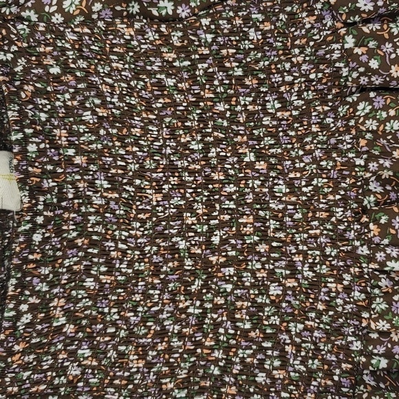 Milkmaid Blouse Smocked Square Front Cottage Core Coquette Dark Florals Womens S - Picture 2 of 10